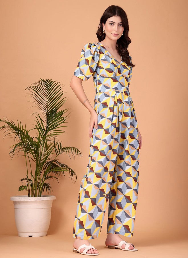 CUKOO Women Printed V Neck Basic Jumpsuit - Image 3